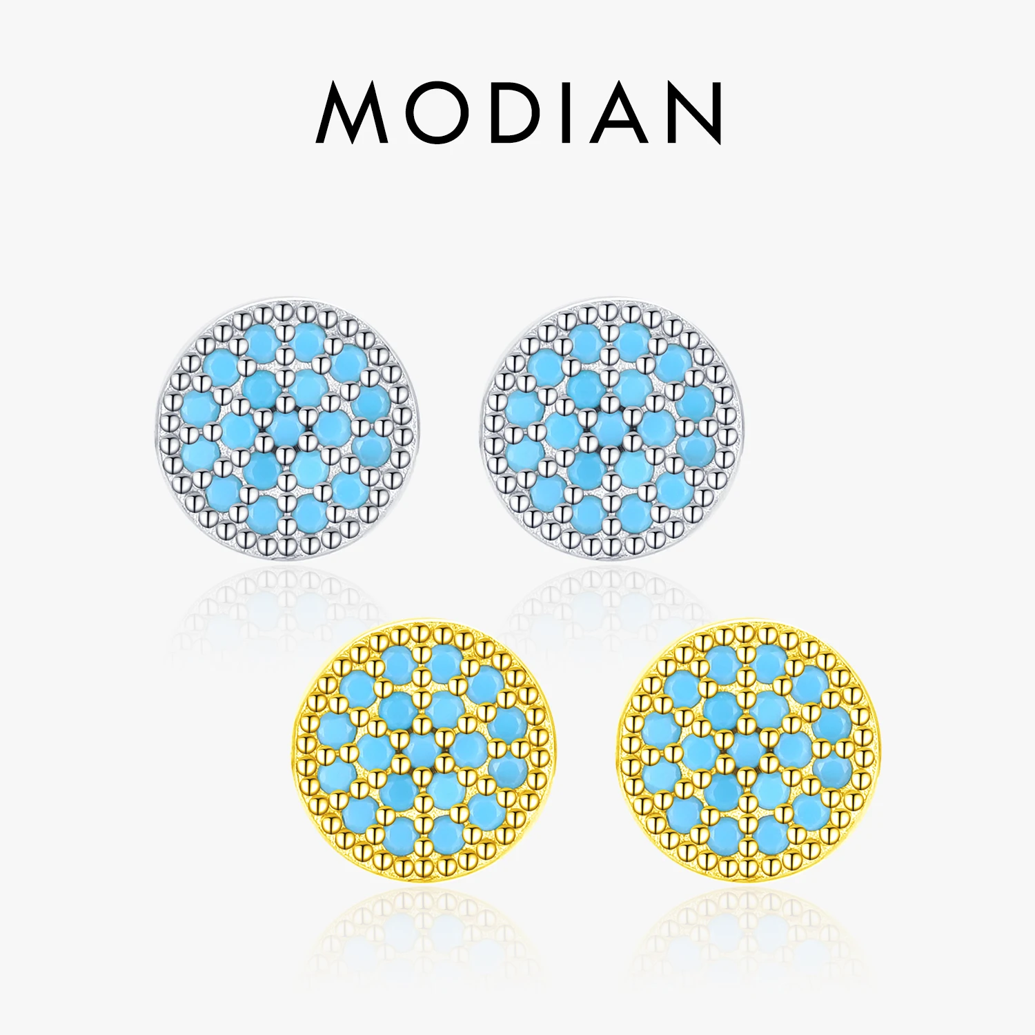 Modian-pendientes pequeños Vintage de Plata de Ley 925 con forma de turquesa para mujer, aretes sencillos con dije circular, joyería de fiesta