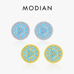 Modian piccoli orecchini a bottone turchesi Vintage in argento Sterling 925 con cerchio semplice orecchini a bottone per gioielli da donna Arete