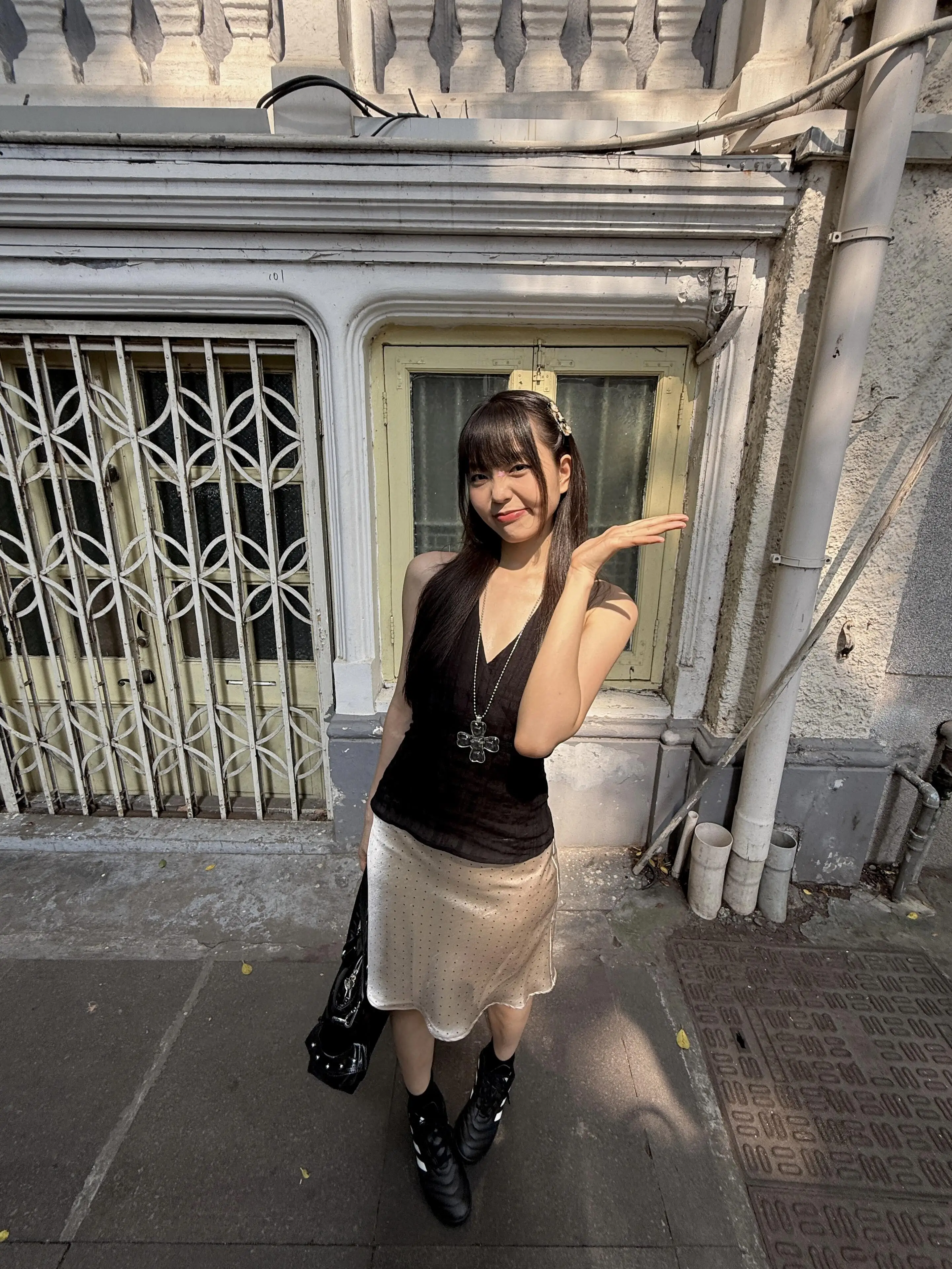 High Quality A-Line  Skirt Women's Summer New Casual High Waist Polka Dot Asymmetrical Cut Polyester Fiber Commuter Skirt