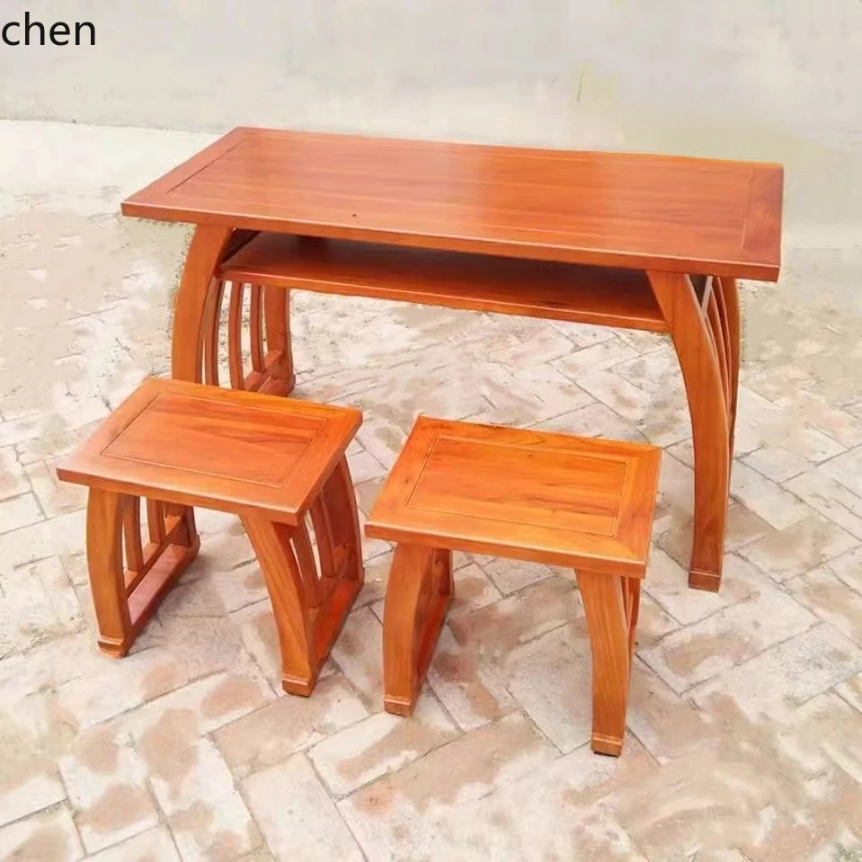 CZ Solid Wood Chinese Style Study Desk and Chair Elm Wood Double Desk Drawing Table Calligraphy Copying Saddle Desk