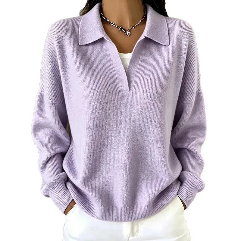 Women's T-shirts And Elegant Solid Color Long Sleeve Polo Shirt Regular Fit Basic Mid-Length No Button Single Piece For Woman