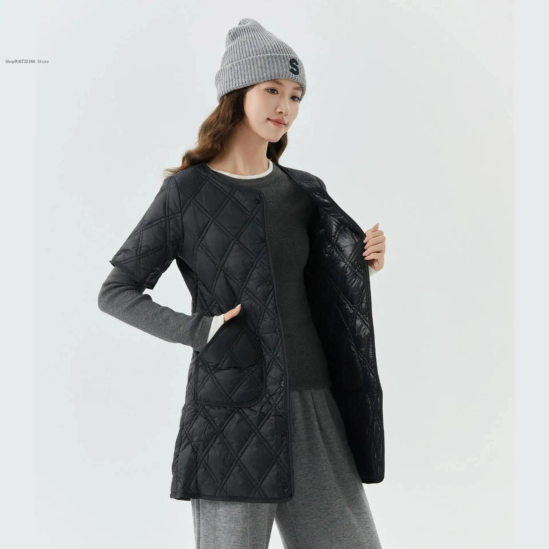 Spring And Autumn Winter Home Warmth With Velvet Medium To Long Short Sleeve Vest Cotton Jacket Women's Clothing