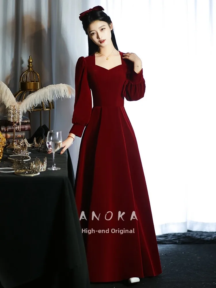 

Red Velvet Long Sve Wedding Dr 2026 New Sle Bridal Gown for Engagement Return Home Ceremony Daily Wear Winter Dr