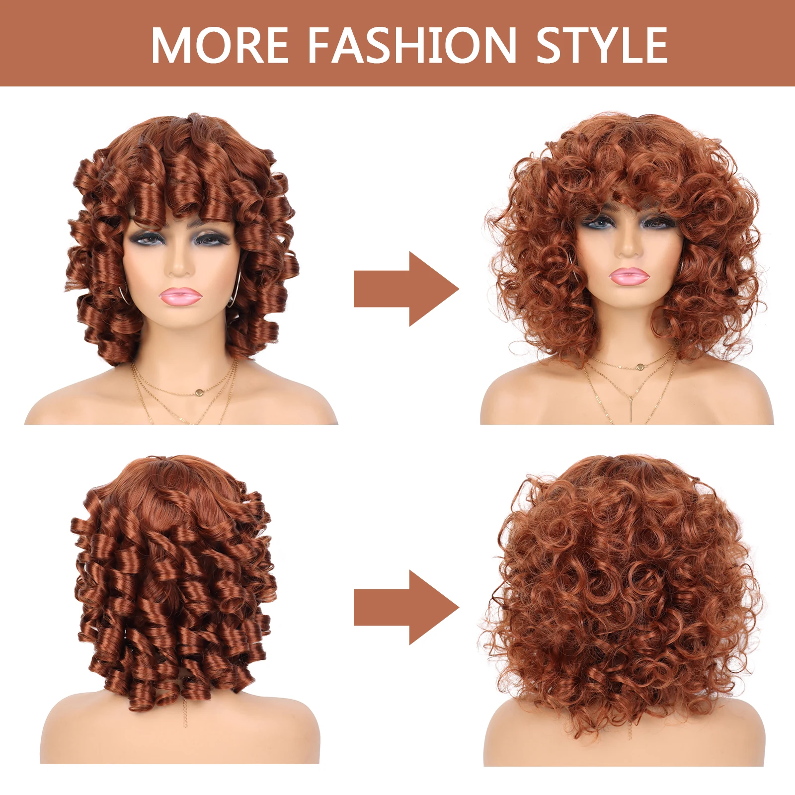 Synthetic Short Curly Wigs for Black Women Soft Big Curly Wig with Bangs Afro Loose Cute Curly Heat Resistant Wig
