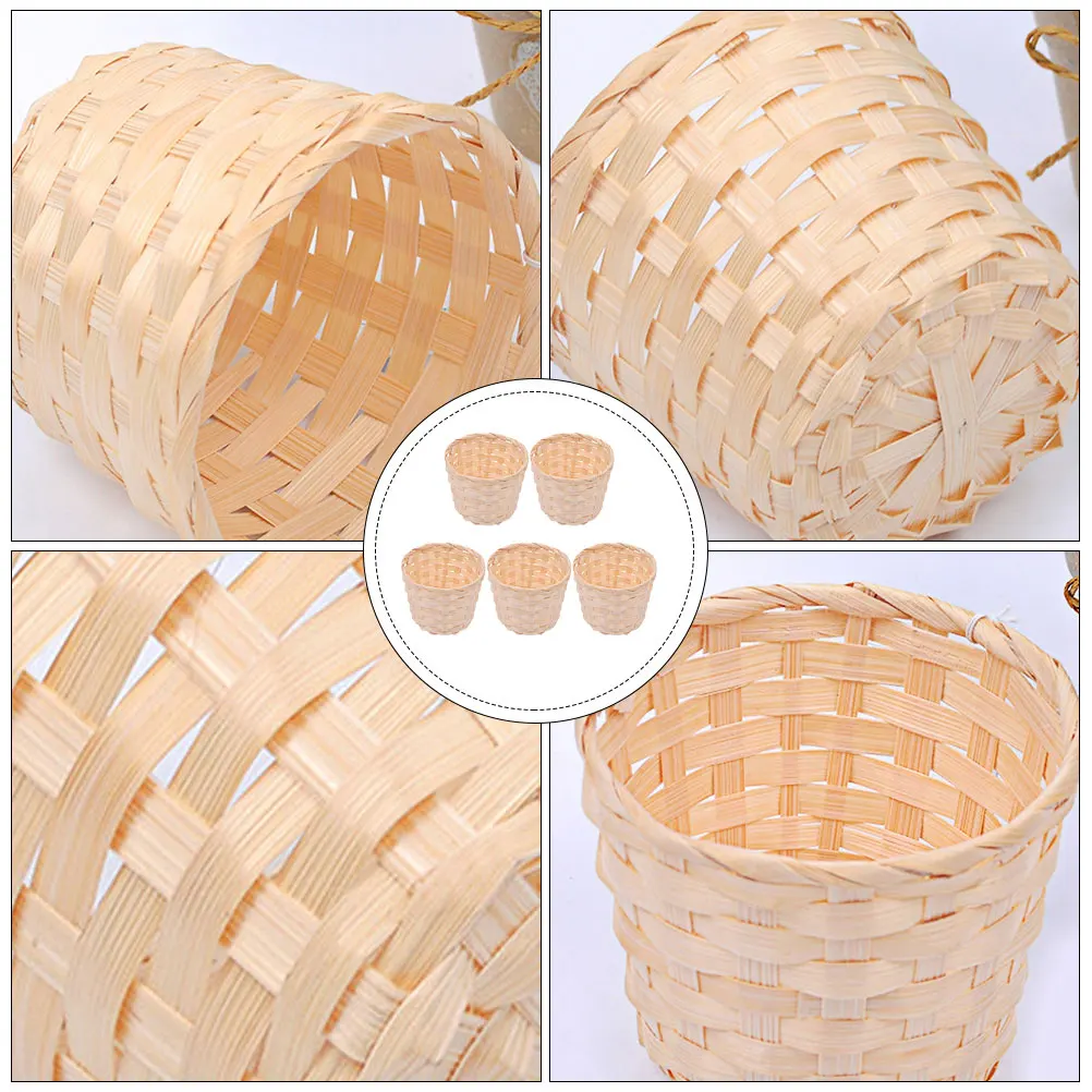 

5pcs Wooden Storage Baskets Living Room Bedroom Desktop Organizer Dry Flower Basket Household Sundries Decorative Basket