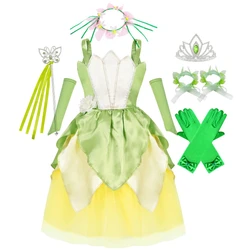 Girl Tiana Dress Christmas Forest Fairy Costume Halloween Masquerade Frog Princess Cosplay Clothing Infant Birthday Party Ball