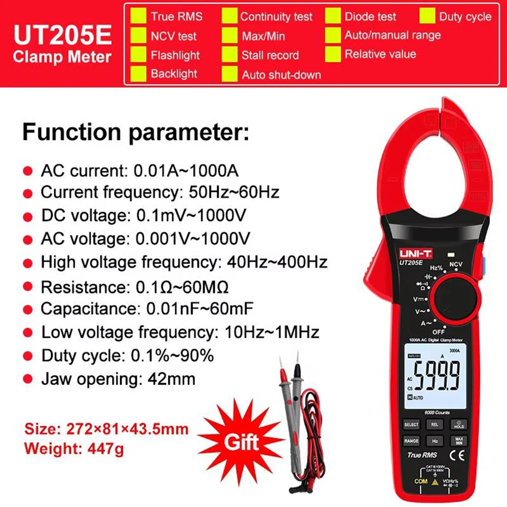 UNI-T 1000A True For RMS Digital Clamp Meter 1000V AC DC Voltmeter Pliers Ammeter UT205E UT206B UT207B UT208B Multimeter