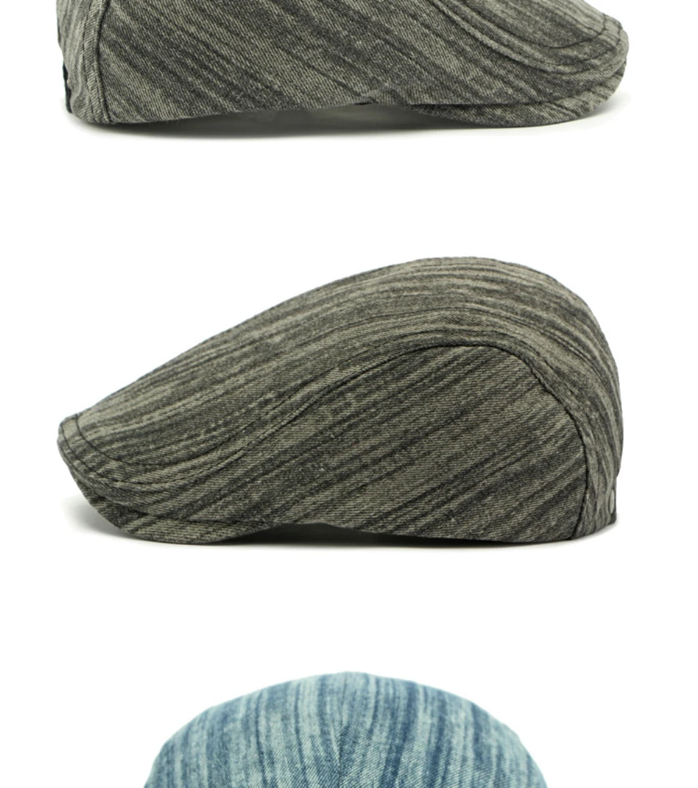 HT4724 Plus Größe Berets für Männer Frauen Neue Gewaschen Denim Baskenmütze Hut Einstellbare Ivy Flache Kappe Männlich Weiblich Frühling Herbst Baskenmütze Kappe – Detail 10