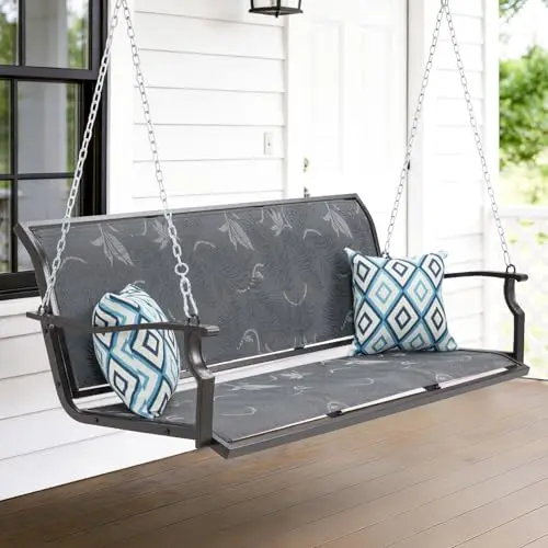 Heavy Duty Porch Swing Outdoor, 900LBS Capacity Textilene Hanging Bench Swing Chair with Extended Chains, 3-Seat Patio