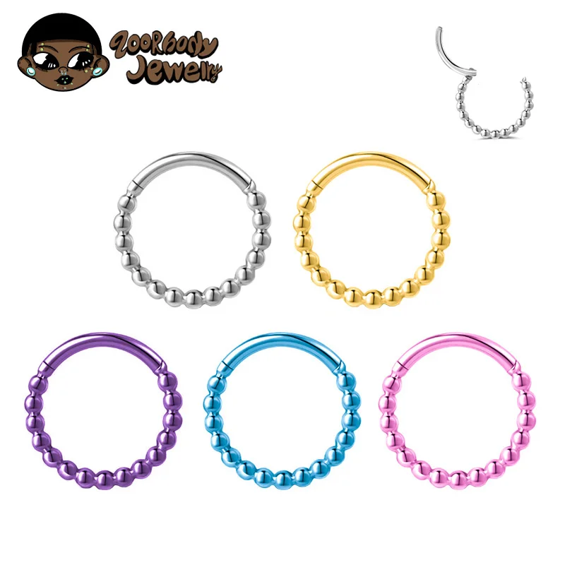 

G23 TItanium Beaded Balls Hinge Hoop Piercing 16G Clicker Daith Helix Lobe Earring Anodized Nose Ring Medusa Monroe Body Jewelry