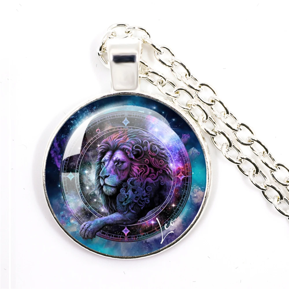 12 الأبراج قلادة السرطان ليو العذراء الميزان زودياك تسجيل الزجاج كابوشون قلادة طويلة قلادة صبي فتاة عيد ميلاد مجوهرات هدية