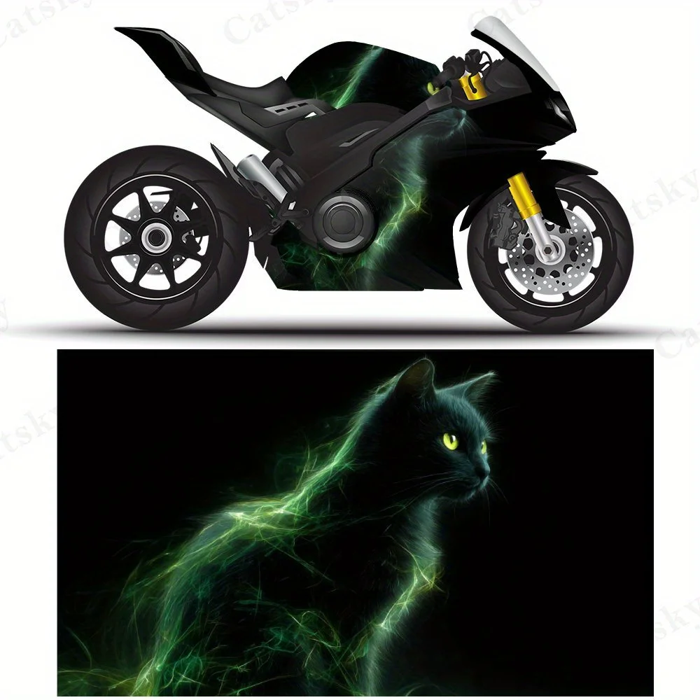 

Green Light Spirit Cat Motorcycle Film Stickers, Durable PVC Adhesive Decals for Motorcycle Customization, Weather-Resistant Pro