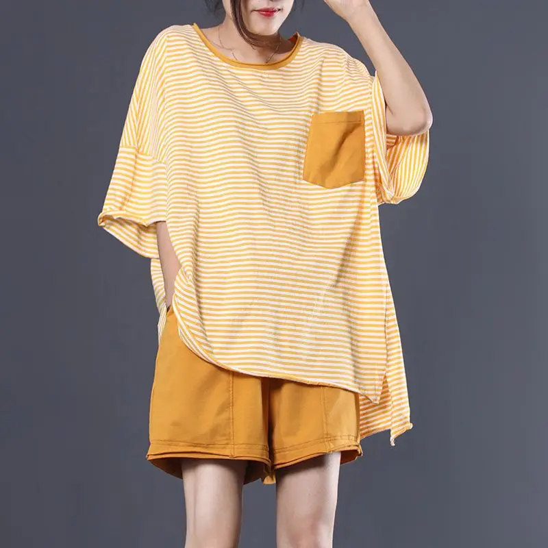 

Summer Striped T-shirt Two-piece Korean Loose Shorts Casual Suit Summer Women's Clothing New Trend