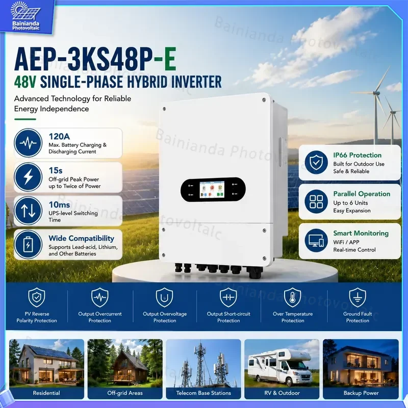 3KW MPPT Hybrid Solar Wind Inverter 48V Off Grid Energy Storage System for Home Residential PV Power Generator Backup Battery
