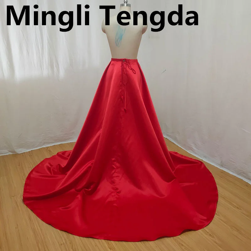 Mingli Tengda Red Satin Detachable petticoats for Wedding dress Tail Waist Lace Up Skirt bride mariage accessoire custom made