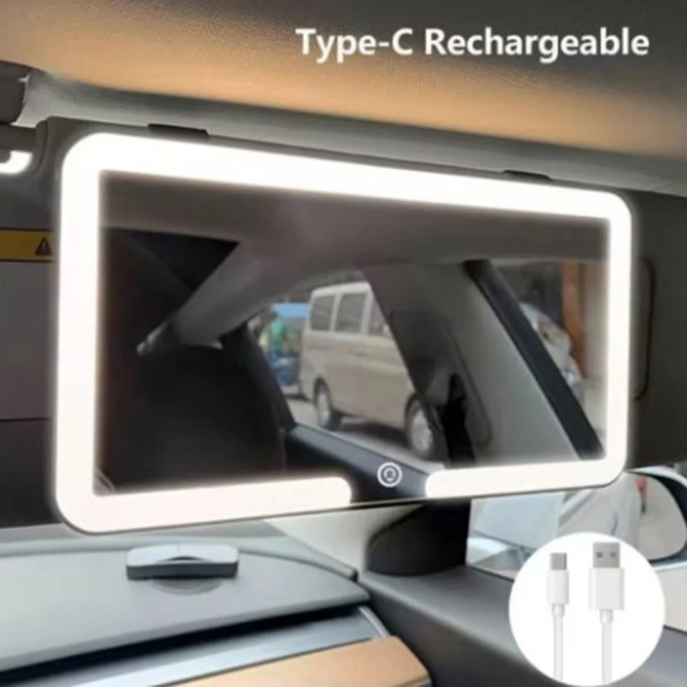 

Car LED Makeup Mirror Touchscreen Three Gear Adjustment Sun Visor Plate RearMirror Dimmable Touchscreen Auto Vanity Mirror