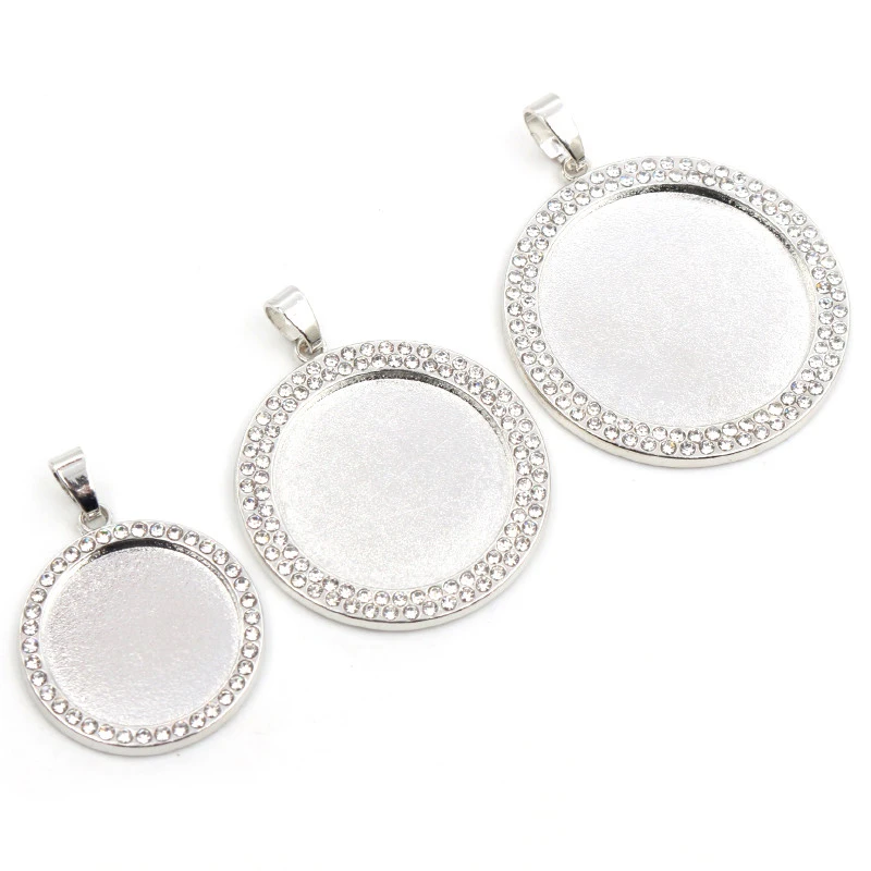 New Fashion 5pcs 20mm 25mm 30mm Inner Size Rhodium Rose Gold KC Gold Plated Rhinestone Cabochon Base Setting Charms Pendant