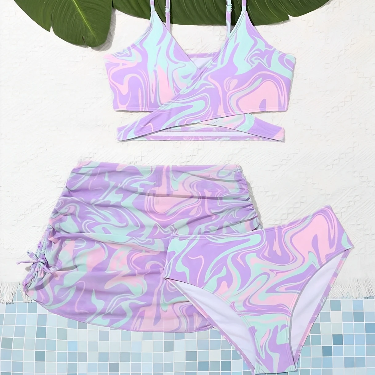 3 Pieces Tie Dye Print Bikini 2026 Girls Swimsuit with Skirt Kids Swimwear Female Bathers Bathing Swimming Swim Suit Beachwear - view 6