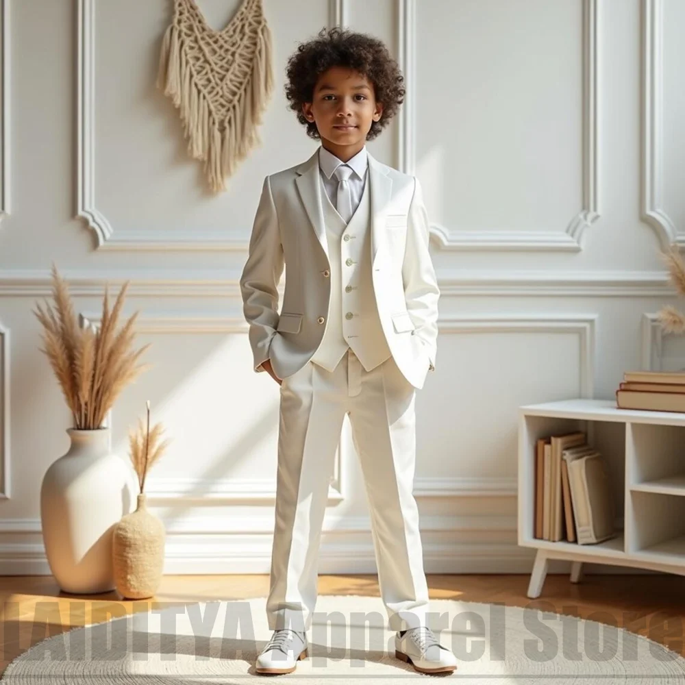 Boys Three Piece Suit Notched Lapel Single Breasted Outfit Kids Wedding Page Boy Graduation Birthday Party Casual Formal Tuxedo