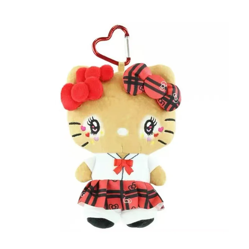 15CM Anime Hello Kitty Black Leather Sunburn Uniform Series Cartoon Plush Doll Keychain Kawaii School Bag Pendant Holiday Gift