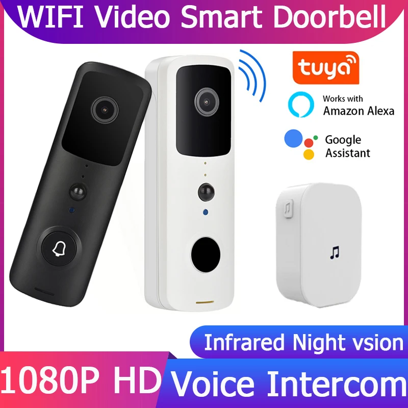 Tuya 1080P 2MP WiFi Video Doorbell Night Vision Security Camera Doorbell Smart Life Home Outdoor Smart Wireless Doorbell