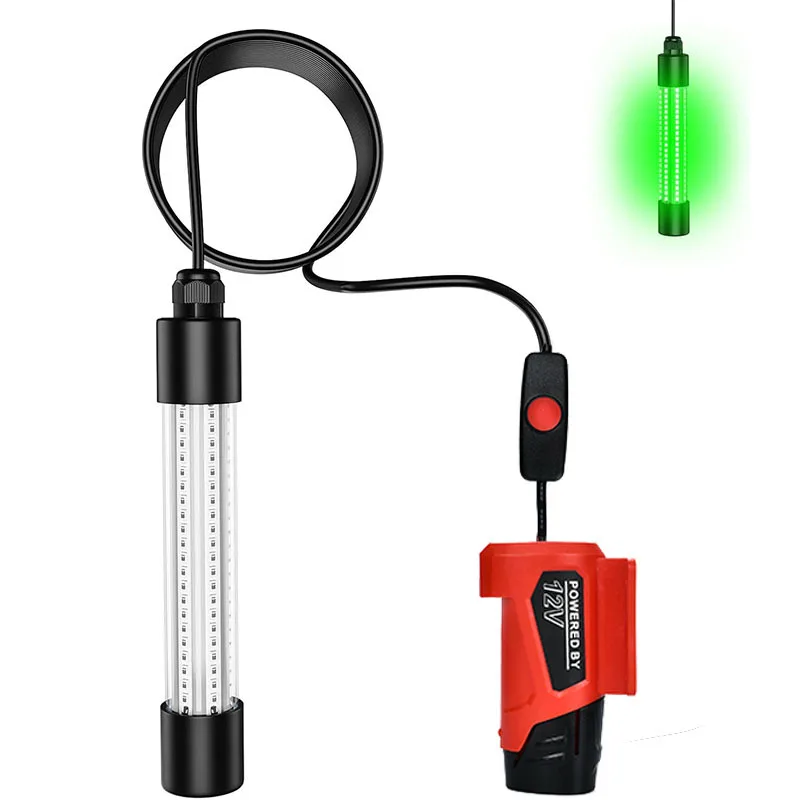 LED Underwater Green Fishing Light for Makita/DW/Milwaukee/Ryobi 18/20V Battery IP68 Waterproof Diving Fishing Attraction Light