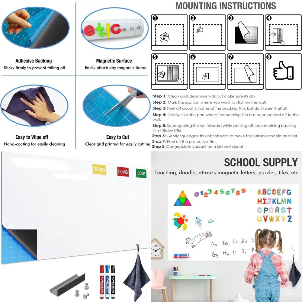 

Magnetic Whiteboard Contact Paper, 48x72, Peel & Stick, Dry Erase, Magnetic Wall Decal for Smooth Surfaces