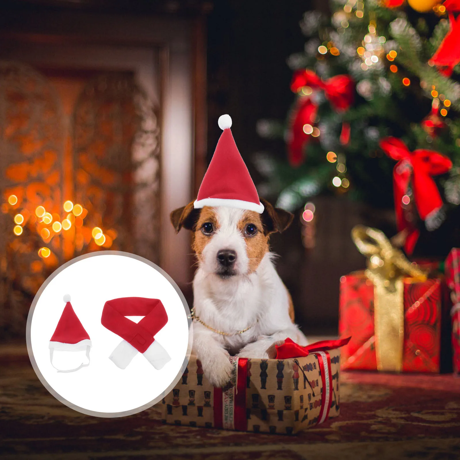 

Red Pet Hat Scarf Set Christmas Dog Cat Clothes Comfortable Fleece Cosplay Party Props Hat Scarf Dog Cat Clothes