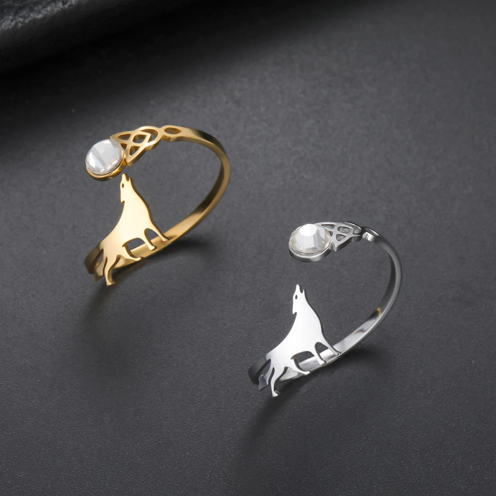 Dawapara Heulender Wolf Zirkon Verstellbarer Ring Tier Totem Celtics Knoten Glückssymbol Edelstahlschmuck – Detail 13