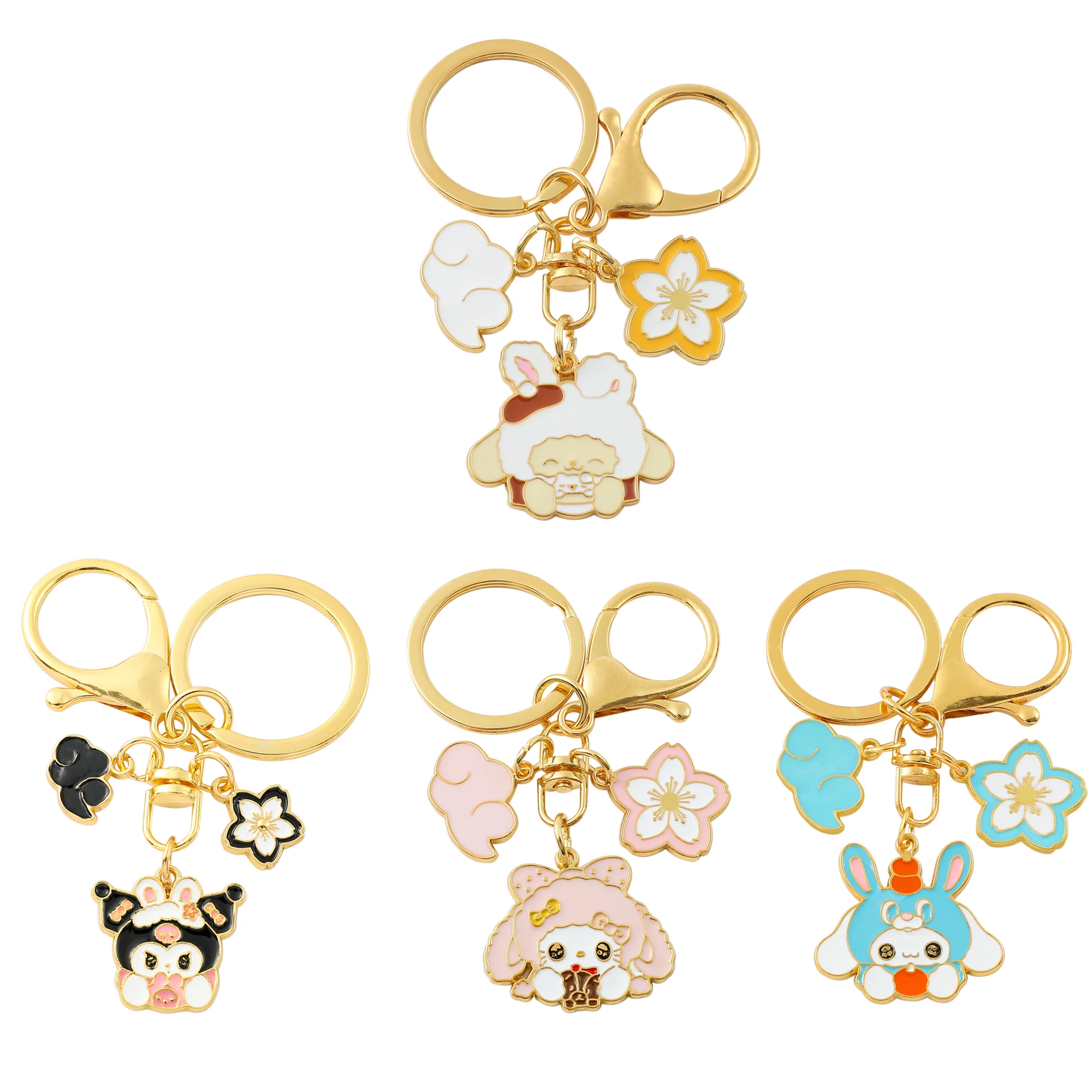 Cute Bag Pendant Keychain - Pom Pom Purin Kuromi Cinnamoroll Melody Metal Keyrings Car Accessories Toy Gift for Women