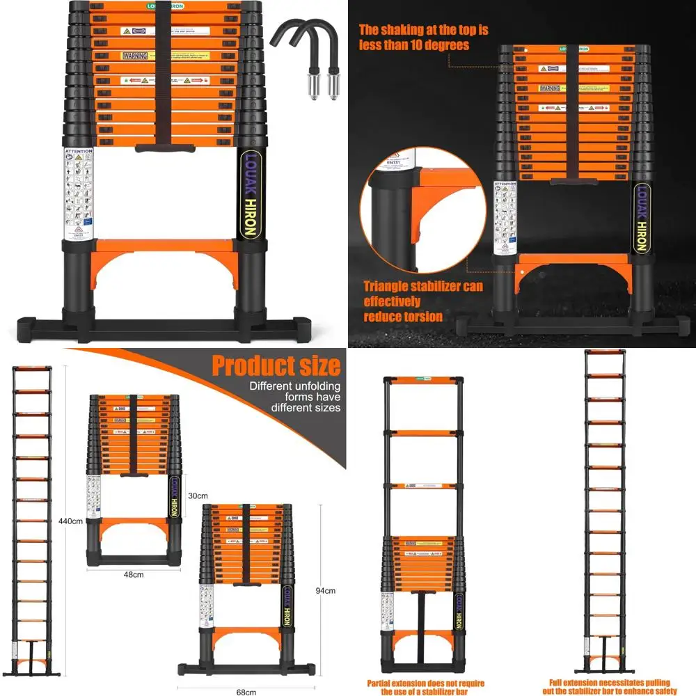 سلم قابل للطي متعدد الأغراض بطول 12.5 قدم مع ميزات مضادة للانزلاق للاستخدام المنزلي