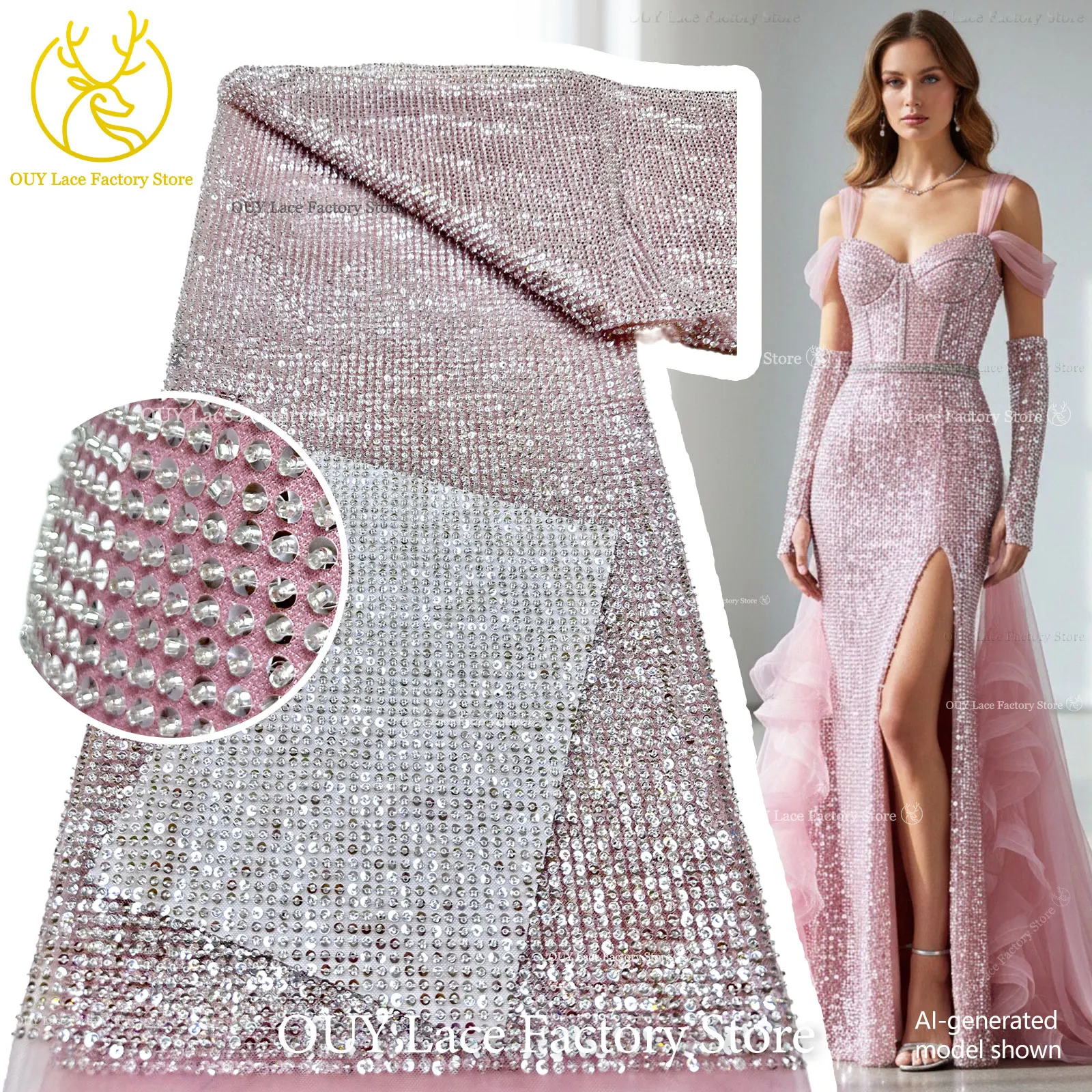 Eleganter französischer Mesh-Tüll-Spitzenstoff 2026 Nigerianischer vollständig perlenbesetzter runder Pailletten-Spitzenstoff für luxuriöse Abendkleider und Hochzeitsfeiern – Detail 4