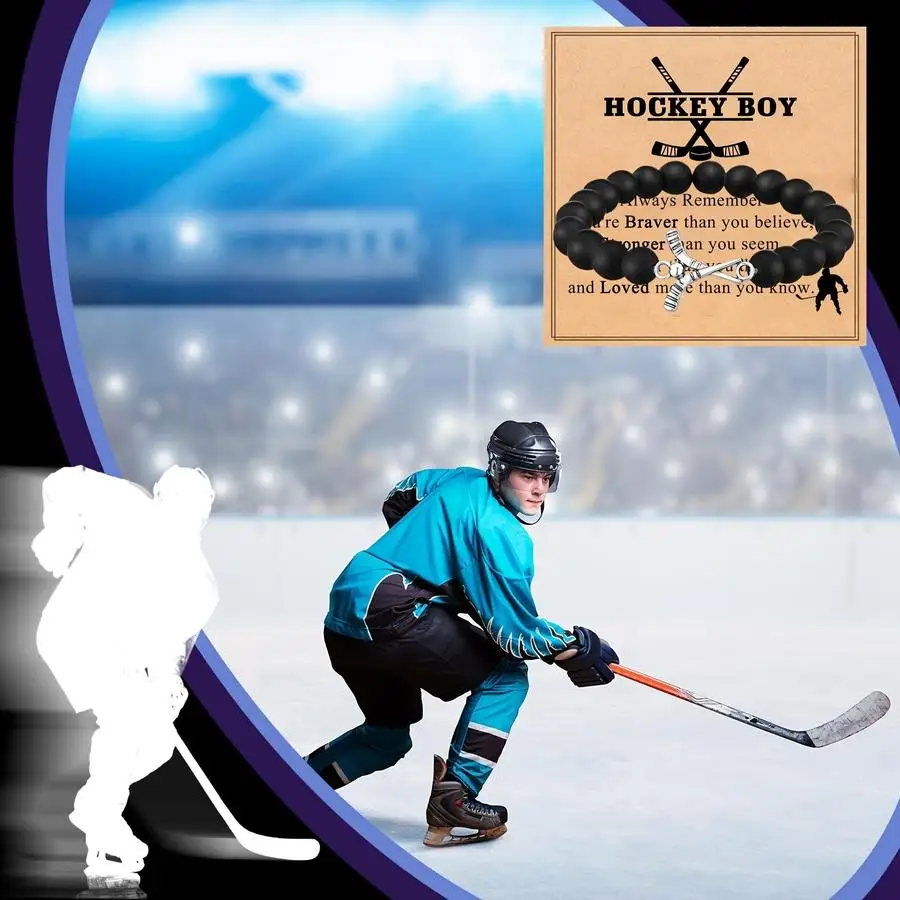 1/5/10/20/50/100pcs 8mm Men's Hockey Bracelet Matte Black Onyx Strength Protection Bracelet Gift for Son Grandson Team Members H
