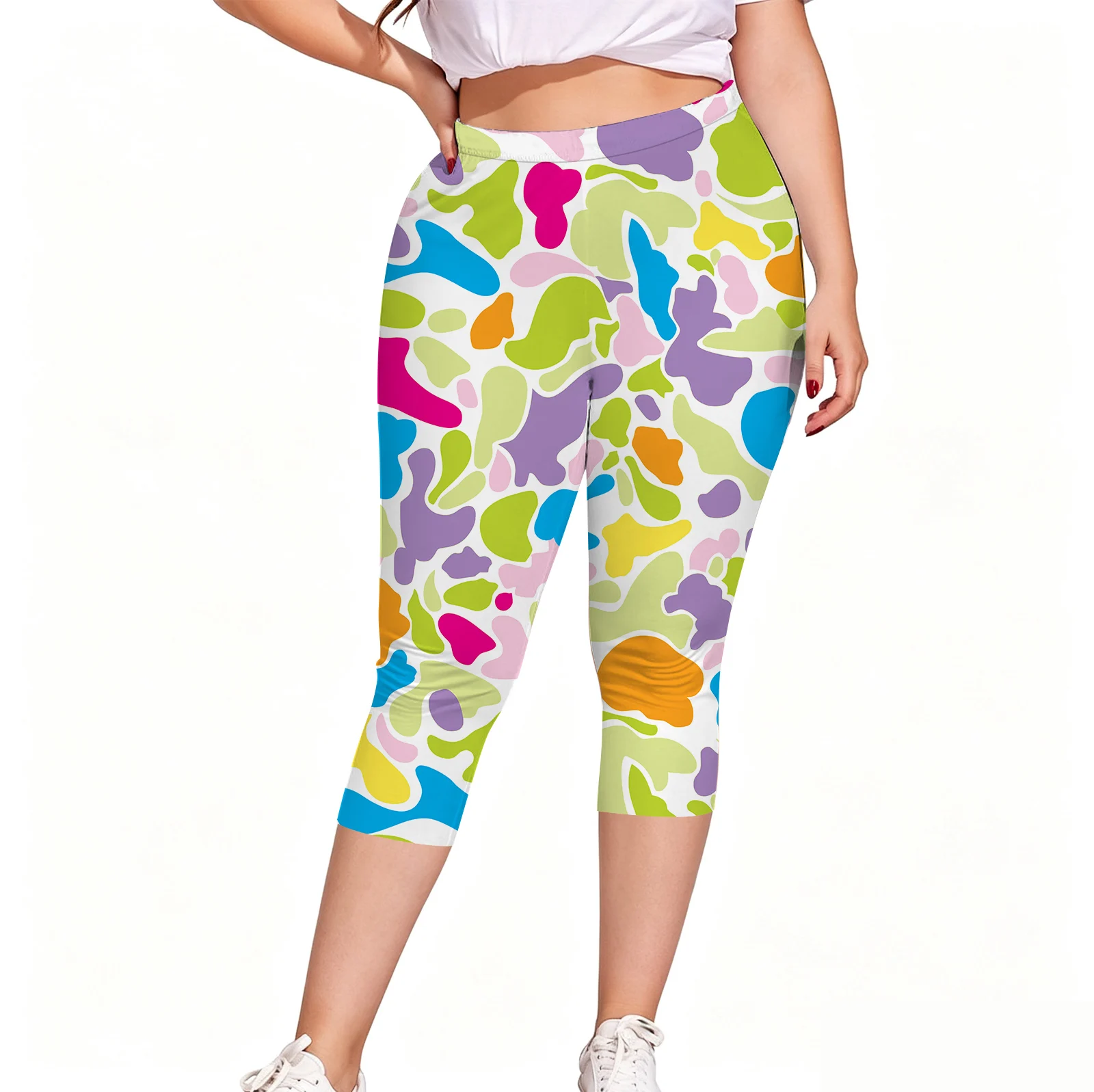New Summer Women'S Fashionable Casual Base Leggings With Custom Patterns High-Quality Soft Fabric And Knee-Length Casual Pants