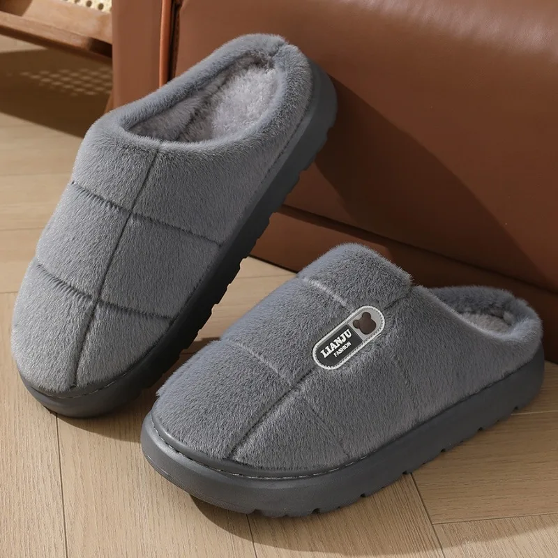 

Хлопковые тапочки, мужские большие размеры, осенние и зимние плюшевые утолщенные теплые домашние нескользящие и износостойкие уличные мужские тапочки