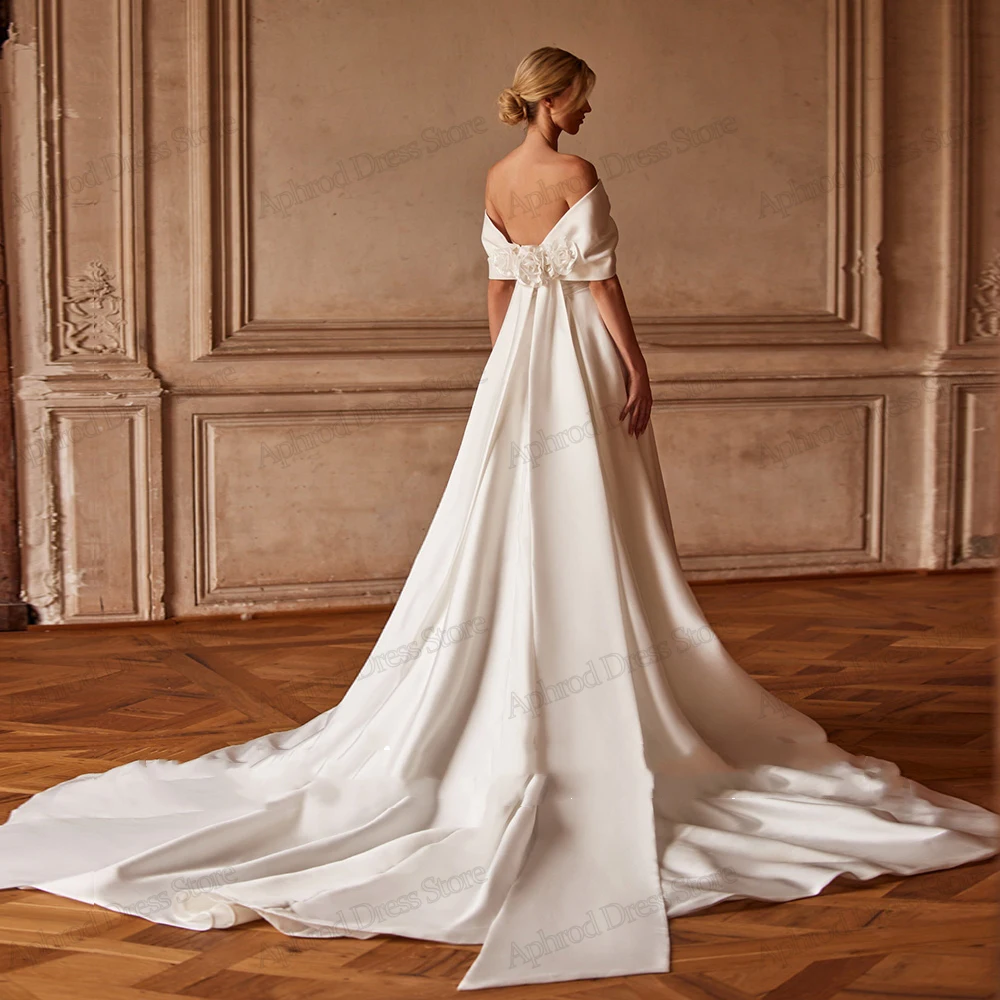 Simple Wedding Dresses Graceful Bridal Gowns Satin Pleat Robes Off The Shoulder Robes Backless High Slit Vestidos De Novia 2024