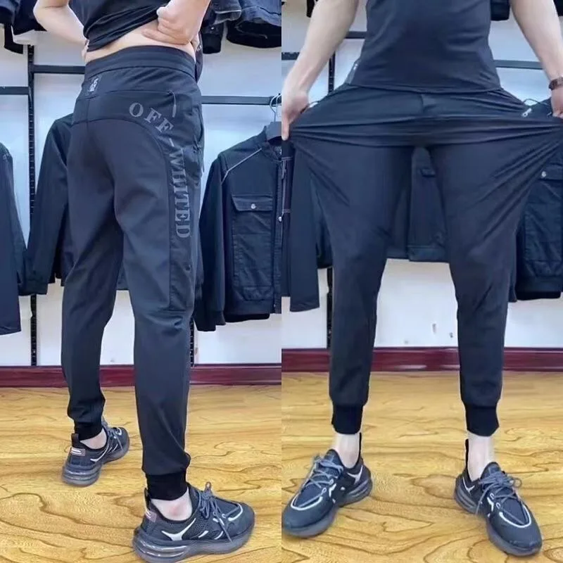 

Elastic Force Men's Pants Spring Summer Leisure Sports Pants Male Shredded Milk Leggings Light Thin Splicing Pocket