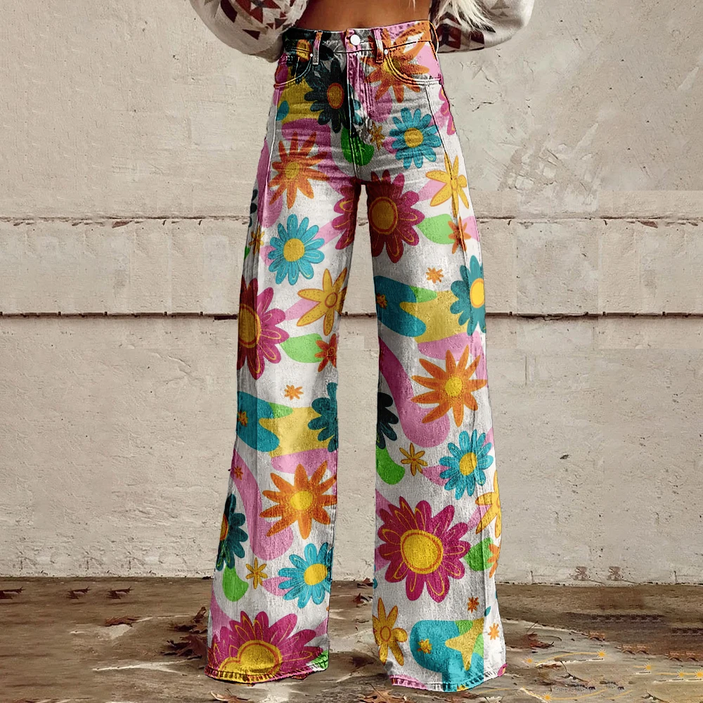 Neue Retro-bedruckte Hose, weite Beine, aztekischer Leopardenmuster, böhmische Streetwear, locker, Partyhose, große Taille