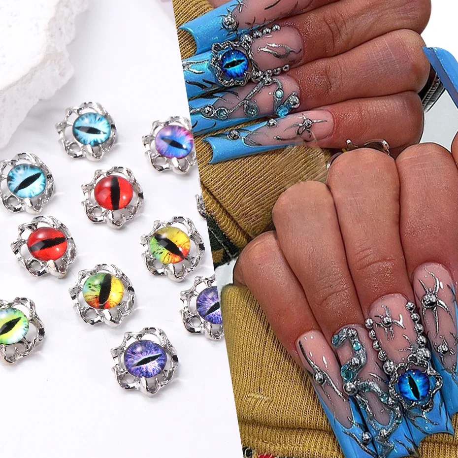 10/25pcs Dragon Devil's Eye Nails Art Charm Goth Style Alloy Rhinestones Jewelry Cat Eye Gems New Year Accessory Manicure Decor