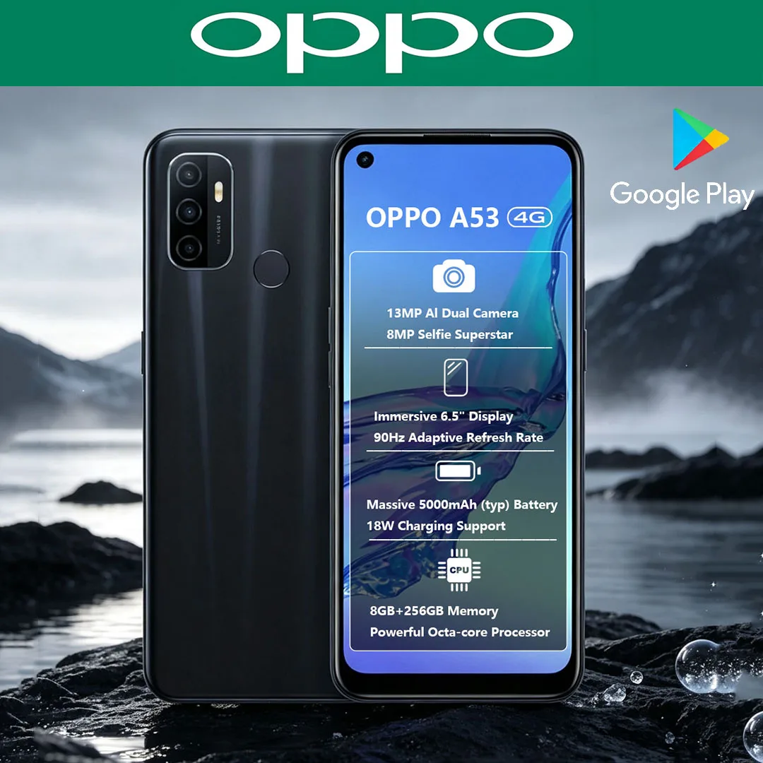 OPPO A53 New 4G Dual-SIM Smartphone 6.5-inch 90Hz High Refresh Rate Screen Slim Design Gaming Mobile Phone 8+256GB Memory