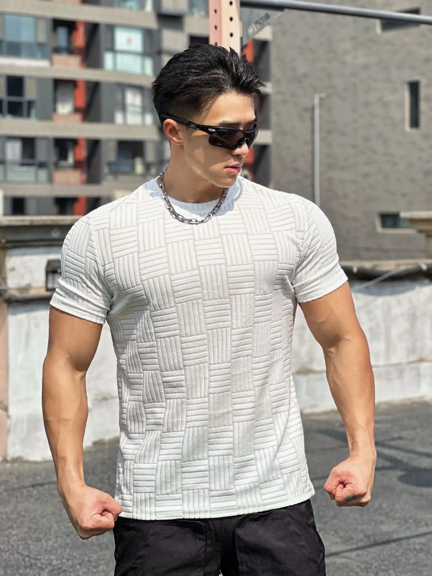 Frühling und Sommer neue Muskels porta rten semi-enge Fitness Kurzarm Herren Basketball Lauftraining Frottee Sport T-Shirt