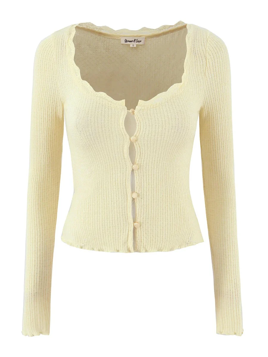 

Slim Fit Long Sve вязаный кардиган женский круглый топ с цветочной отделкой Ne на одной пуговице сексуальный большой круглый Ne Long Sve трикотаж