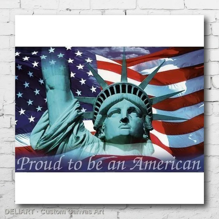 

PROUD TO BE AN AMERICAN - STATUE OF LIBERTY Canvas Poster US FLAG FREEDOM Custom Size Available Home Decor Room Decoration