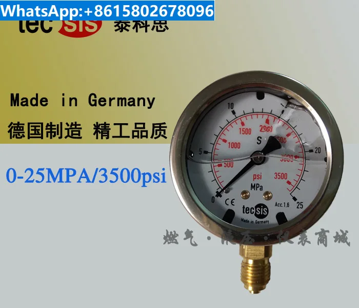 

Tecsis oil pressure hydraulic gauge 63MM 0-25MPA/3500PSI shockproof mechanical gauge 2 tap