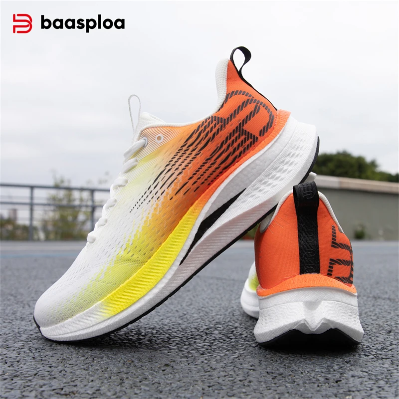 

Baasploa Men Running Shoes Mesh Breathable Lightweight Professional Training Sport Shoes Rebound Marathon Carbon Plate Sneakers