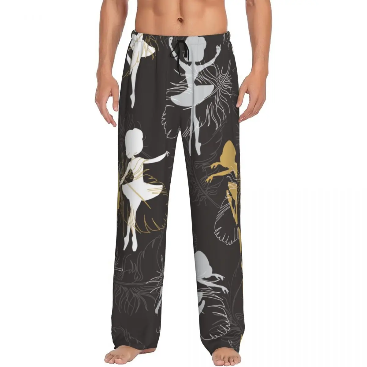 Ballerina's Swan Feathers Silhouette Men's Casual Pajama Sleeping Pants Lounge Loose Trousers Comfortable Nightwear