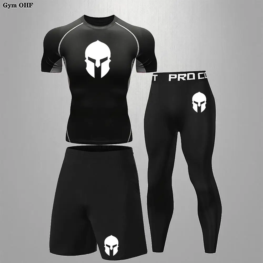 Spartańskie dresy dziecięce T-shirt + zestawy z krótkimi spodenkami rajstopy sportowe siłownia do biegania na trening Rashguard jiu jitsu dziecięca