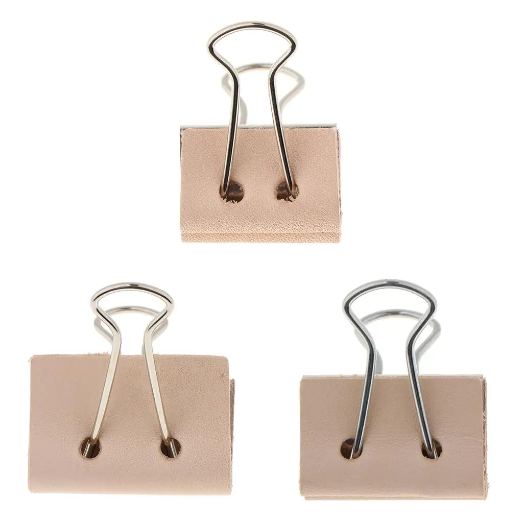 Stainless Steel Clips with Leather Paper File Binder Clips Office Supplies