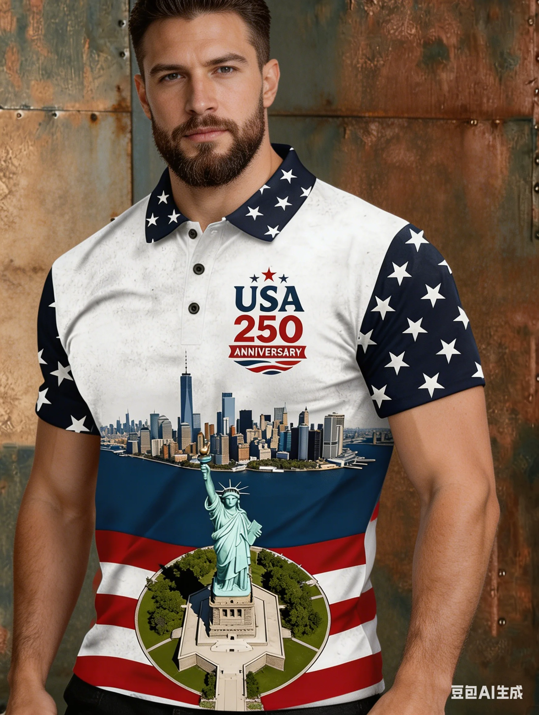 

Men's USA 250th Anniversary Polo Shirt 3D Print Bald Eagle Patriotic Short Sleeve Casual Breathable Top