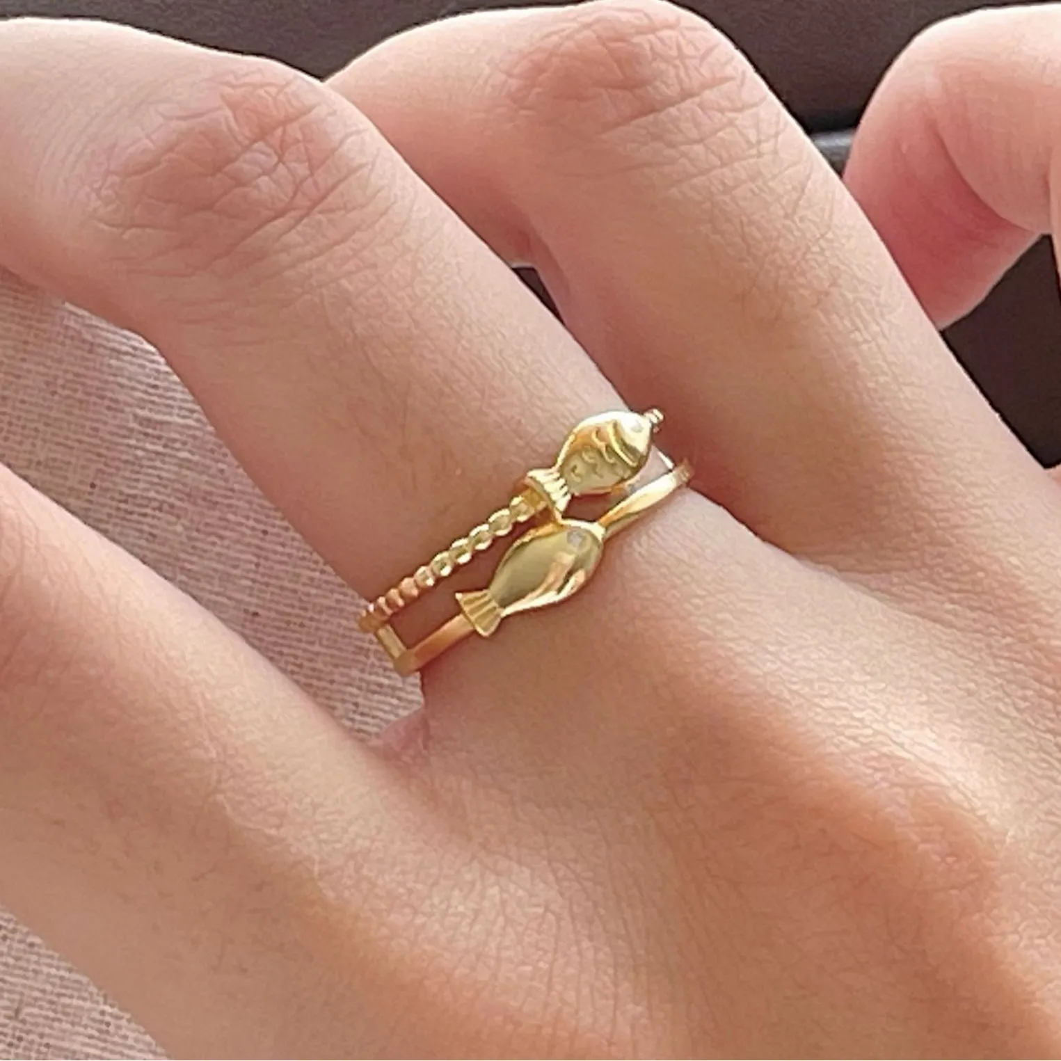 PANJBJ 925 Sterling Silver Fish Ring for Women Double Layer Weave  Texture Hollow Out  Design Originality Jewelry Dropshipping